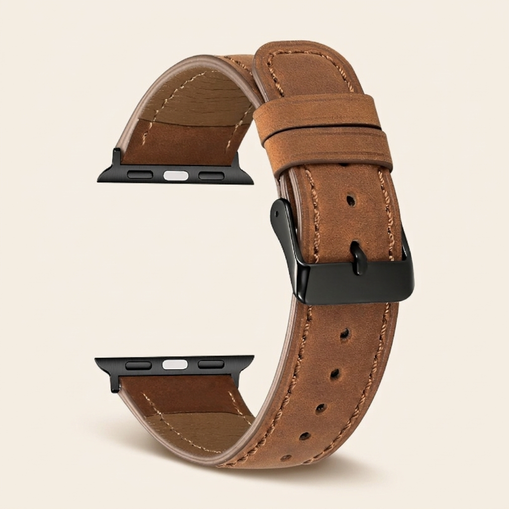 Brown stitched band on a parchment background