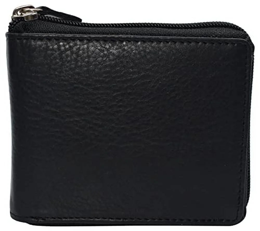 Cowhide Zip-Around Wallet — RFID, 9 Card Slots