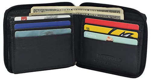 Cowhide Zip-Around Wallet — RFID, 9 Card Slots