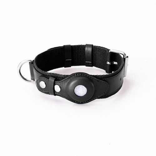Leather Airtag Dog Collar — Snap-Secured Tracker Pocket