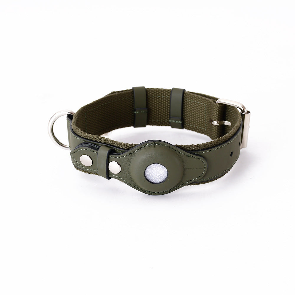 Leather Airtag Dog Collar — Snap-Secured Tracker Pocket