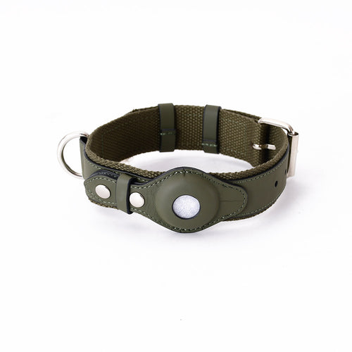 Leather Airtag Dog Collar — Snap-Secured Tracker Pocket