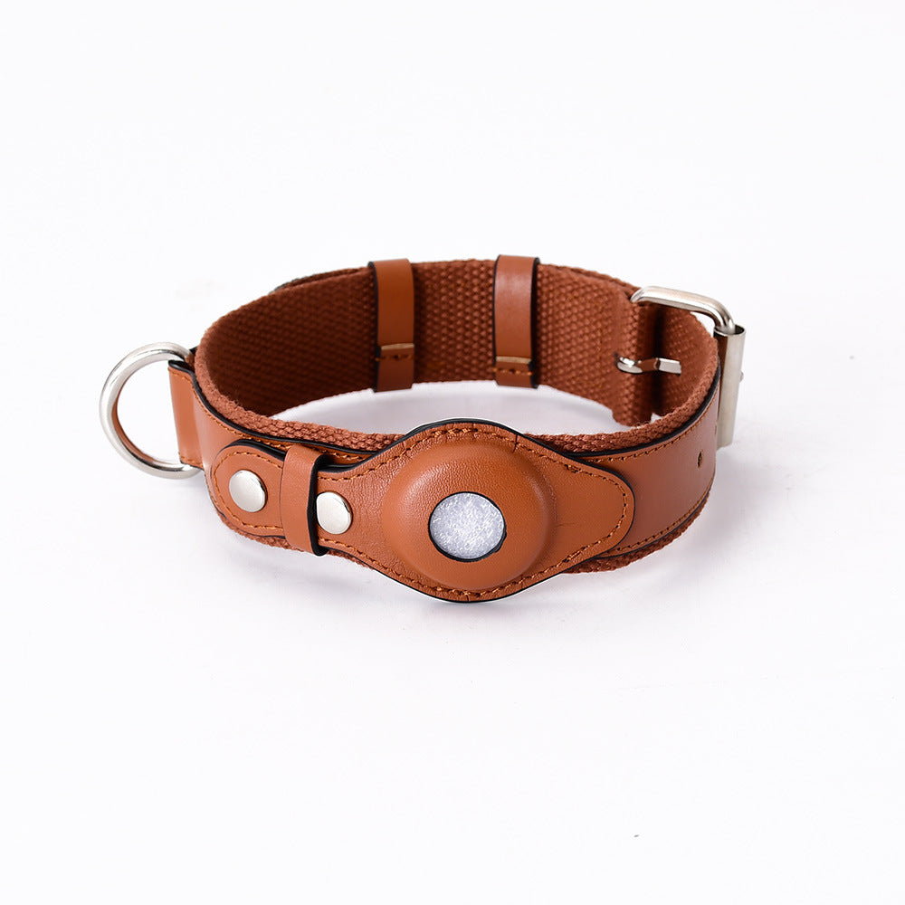 Leather Airtag Dog Collar — Snap-Secured Tracker Pocket