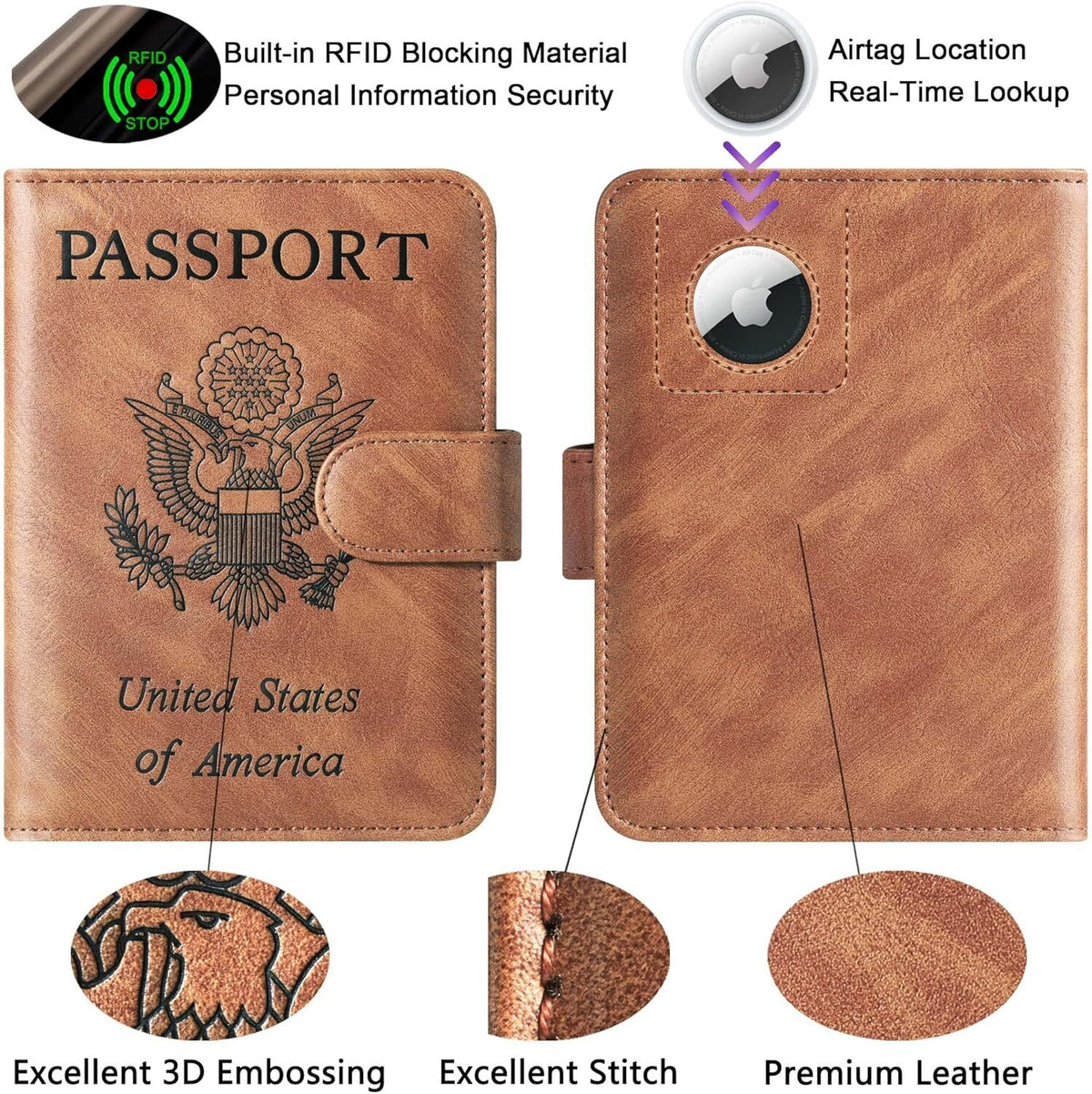 Airtag Passport Wallet — RFID, Tracker Slot