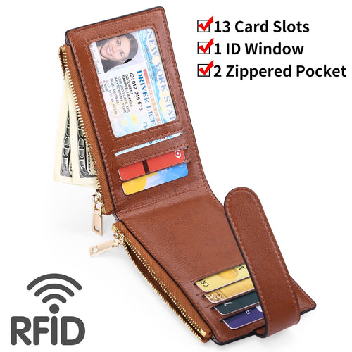 Genuine Leather AirTag Bifold — 14 Slots, RFID