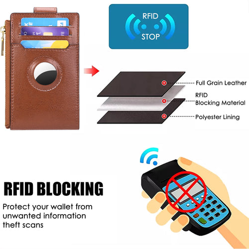Genuine Leather AirTag Bifold — 14 Slots, RFID
