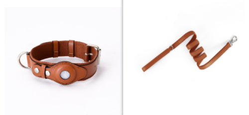 Leather Airtag Dog Collar — Snap-Secured Tracker Pocket