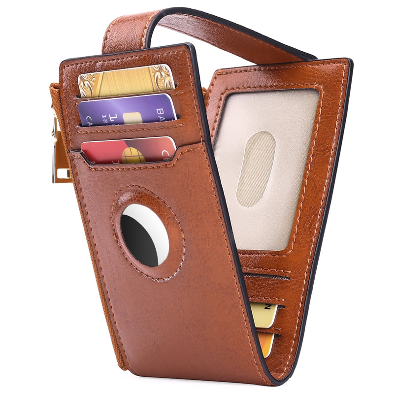 Genuine leather AirTag bifold wallet, brown