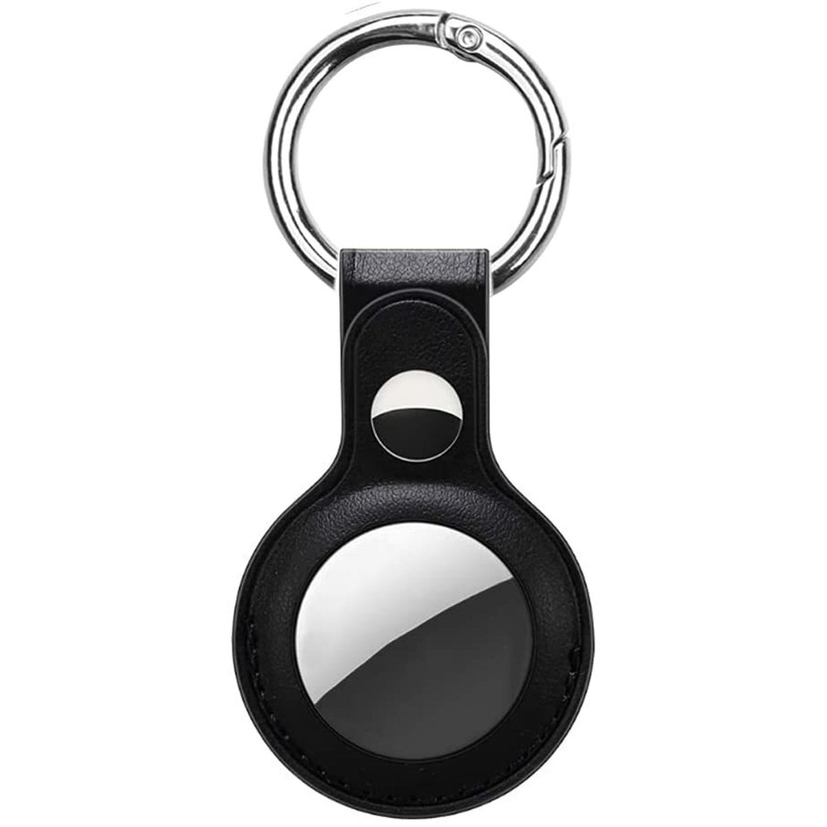 Leather AirTag case with keychain loop, black
