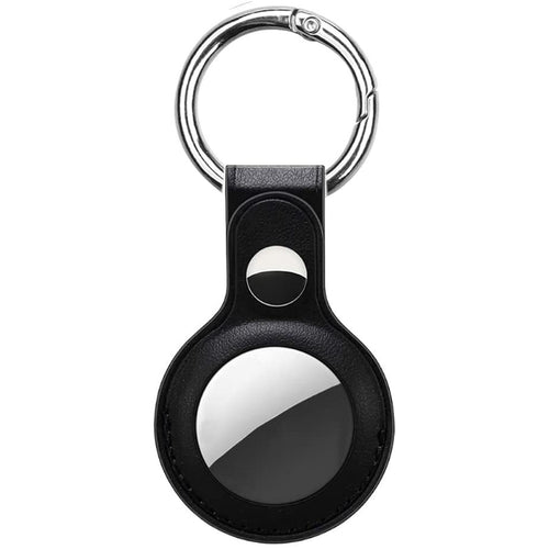 Leather AirTag case with keychain loop, black