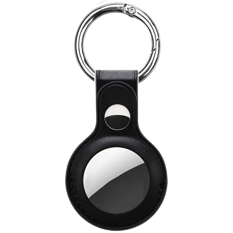 Leather AirTag case with keychain loop, black