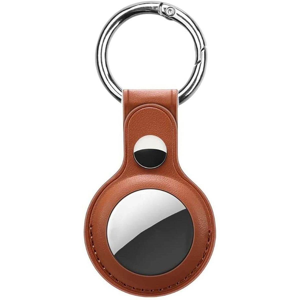 Leather AirTag case with keychain loop, brown