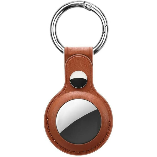 Leather AirTag case with keychain loop, brown