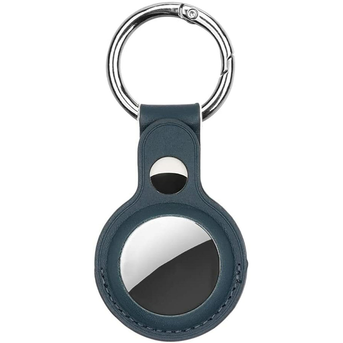 Leather AirTag case with keychain loop, dark green