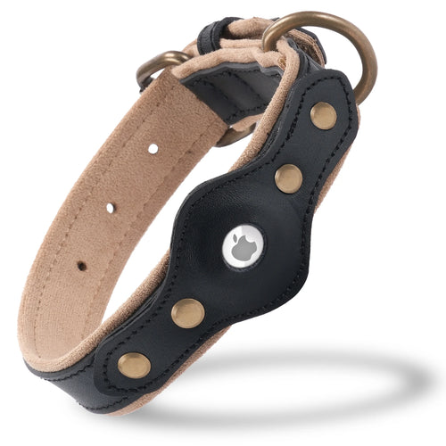 Full-Grain Leather Airtag Collar — Screw-Locked Slot