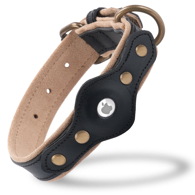 Full-Grain Leather Airtag Collar — Screw-Locked Slot