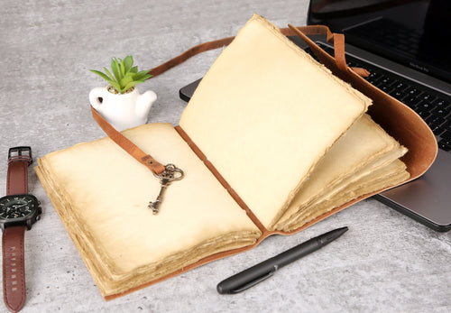 Handmade Buffalo Leather Journal — Deckle-Edge Pages