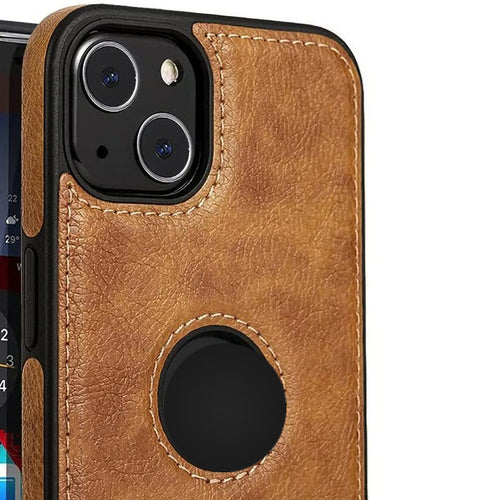 Slim vegan leather iPhone case, brown, back view
