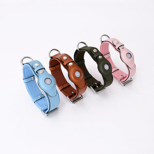 Leather Airtag Dog Collar — Snap-Secured Tracker Pocket