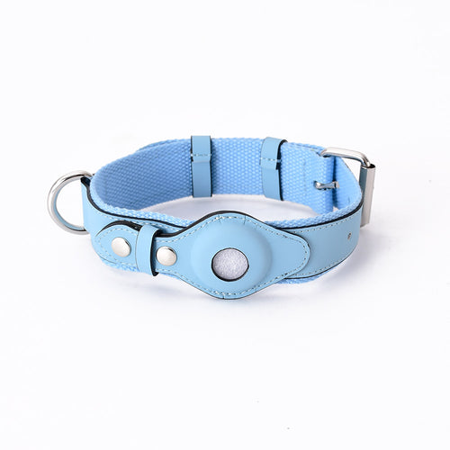 Leather Airtag Dog Collar — Snap-Secured Tracker Pocket