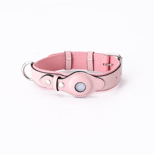 Leather Airtag Dog Collar — Snap-Secured Tracker Pocket