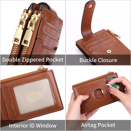 Genuine Leather AirTag Bifold — 14 Slots, RFID