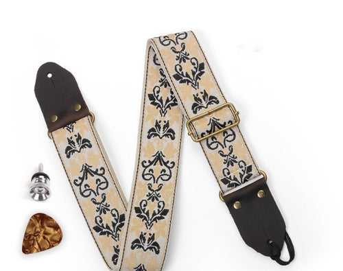 Woven guitar strap in the Sand jacquard pattern